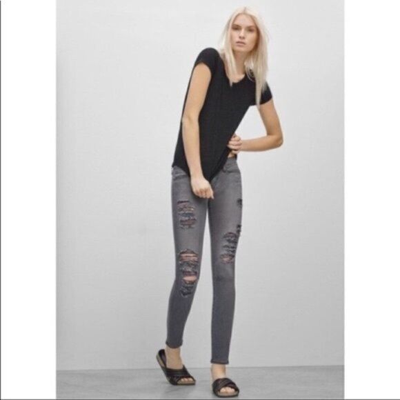 Frame Denim Le Skinny De Jeanne Gray Distressed Jeans in Wilshire Size 24 - Picture 1 of 10